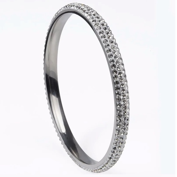 Crystal Pavé Stainless Steel Bangle Bracelet – White, 65x5mm, 3-Row Sparkle Desi - Picture 1 of 1